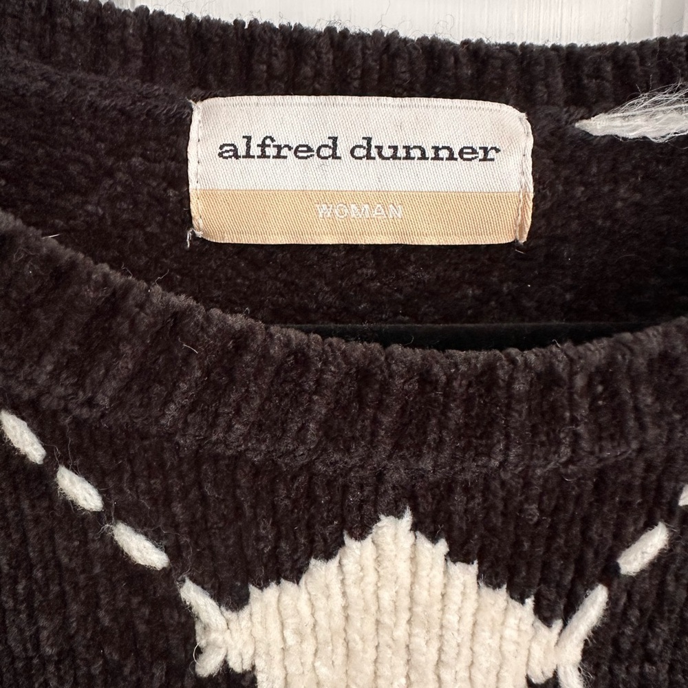 ALFRED DUNNER Black White Grid Pullover Cozy Knit Chenille Sweater Sz 1X - Picture 2 of 5